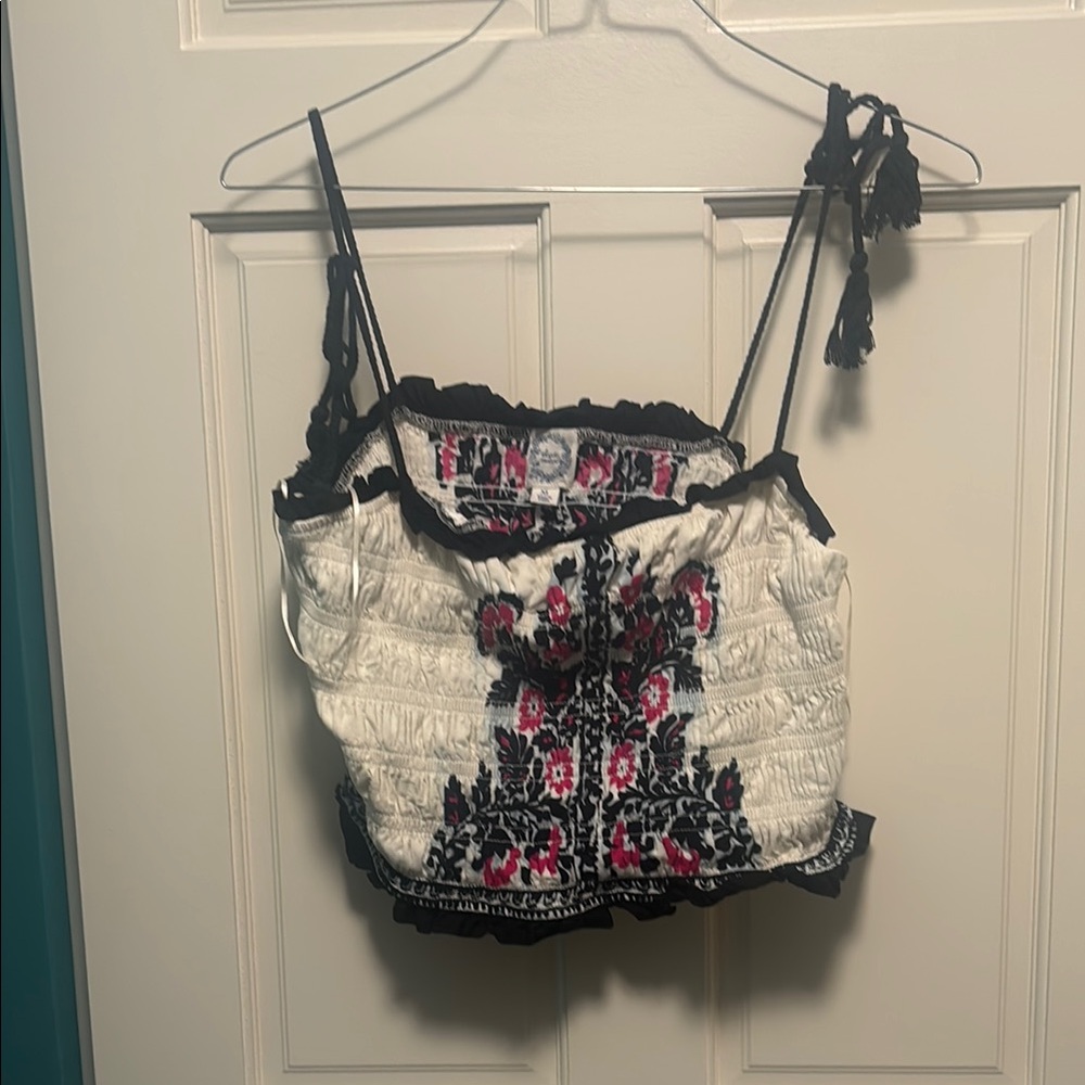 Francesca's Collections Pink & Black Bohemian Smocked Camisole